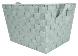 6 Wholesale Home Basics Medium Polyester Woven Strap Open Bin, Mint
