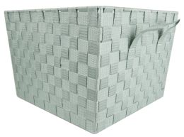 6 Wholesale Home Basics X-Large Polyester Woven Strap Open Bin, Mint
