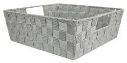 6 Wholesale Home Basics Large Polyester Woven Strap Open Bin, Cool Grey