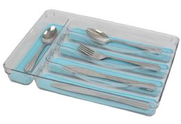 12 Wholesale Home Basics 12.87" X 9.25" Plastic Cutlery Tray With RubbeR-Lined Compartments, Turquoise