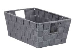 6 Pieces Home Basics Small Double Woven Polyester Strap Open Bin with Sturdy Steel Frame and Cut-out Handles, Grey - Home Accessories