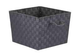 6 Wholesale Home Basics X-Large Polyester Woven Strap Open Bin, Grey