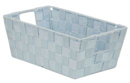 12 Wholesale Home Basics Small Polyester Woven Strap Open Bin, Metallic Blue