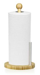 12 Wholesale Home Basics Bamboo Paper Towel Holder With Steel Dispensing Side Bar