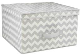 12 Pieces Home Basics Chevron Non-Woven Collapsible Multi-Purpose Jumbo Storage Box with Clear Window, Grey - Home Accessories