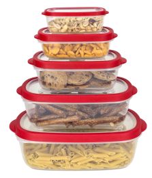 12 Wholesale Home Basics 5 Piece Spill-Proof Rectangle Plastic Food Storage Container with Ventilated, Snap-On Lids, Red