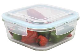 12 Wholesale Home Basics 40 oz. Square Glass Food Storage Container with Leak-Proof and Air-Tight Plastic Locking Lid