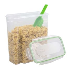 4 Wholesale Home Basics 4-Sided Locking Plastic Cereal Storage Container With Spoon, Seafoam Green