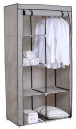 6 Pieces Home Basics 6 Tier Portable Free-Standing Multi- Purpose Closet Organizer Non-woven Fabric Shelves and 43" Wide Steel Hanging Rod, Grey - Home Accessories