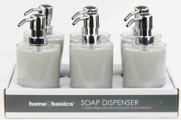 24 Wholesale Home Basics Acrylic Plastic 10 Oz.  Hand Soap Dispenser With RusT-Resistant Brushed Stainless Steel Pump, Grey