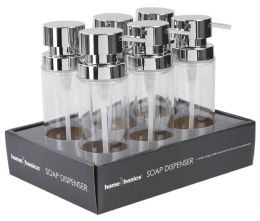 24 Wholesale Home Basics 12 Oz.  Cylinder Plastic Hand Soap Dispenser With Brushed Stainless Steel Pump, Clear