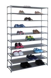 6 Pieces Home Basics 50 Pair Non-Woven Multi-Purpose Stackable Free-Standing Shoe Rack, Grey - Storage & Organization