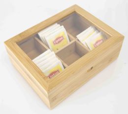 6 Wholesale Home Basics 8 Compartment Bamboo Tea Box, Natural