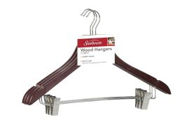 24 Wholesale Home Basics Non - Slip Curved Ultra Smooth Wood Hanger With  Metal Clips, (pack Of 3), Natural - at 