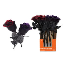 36 Pieces Glittered Black Roses - Costumes & Accessories
