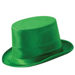 12 Wholesale Green VeL-Felt Top Hat One Size Fits Most