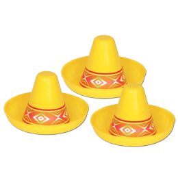 48 Pieces Miniature Yellow Plastic Sombrero - Party Hats & Tiara
