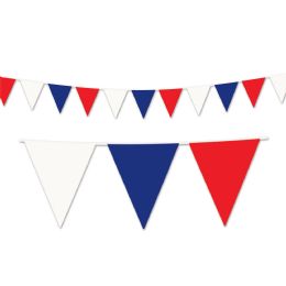 12 Wholesale Red, White & Blue Pennant Banner AlL-Weather; 65 Pennants/string