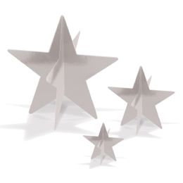 12 Wholesale 3-D Foil Star Centerpieces Silver; Assembly Required; 1-3 , 1-5.5 , 1-8