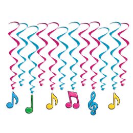 6 Pieces Neon Musical Notes Whirls - Hanging Decorations & Cut Out