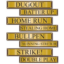 12 Pieces Baseball Street Sign Cutouts Prtd 2 Sides W/different Designs - Hanging Decorations & Cut Out