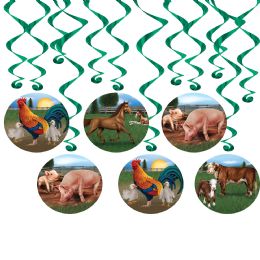 6 Pieces Farm Animal Whirls - Hanging Decorations & Cut Out