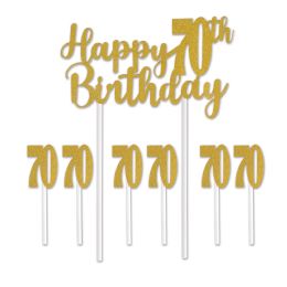12 Pieces Happy  70th  Birthday Cake Topper - Party Accessory Sets