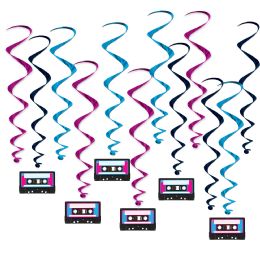 6 Pieces Cassette Tape Whirls - Hanging Decorations & Cut Out