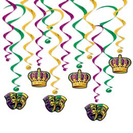6 Pieces Mardi Gras Whirls - Hanging Decorations & Cut Out