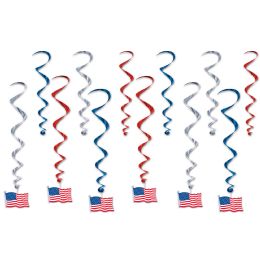 6 Pieces American Flag Whirls - Hanging Decorations & Cut Out