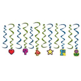 6 Pieces 8-Bit Whirls 6 Whirls W/icons; 6 Plain Whirls - Hanging Decorations & Cut Out