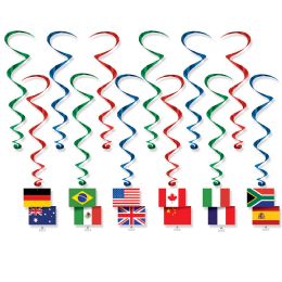 6 Pieces International Flag Whirls - Hanging Decorations & Cut Out