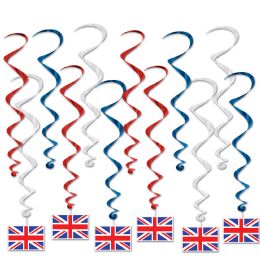 6 Pieces British Flag Whirls - Hanging Decorations & Cut Out