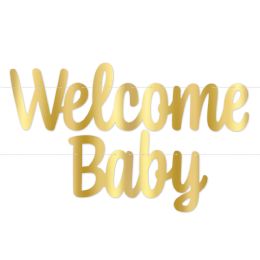 12 Wholesale Foil Welcome Baby Streamer Gold; Assembly Required