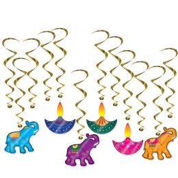 6 Pieces Diwali Whirls 6 Whirls W/icons; 6 Plain Whirls - Hanging Decorations & Cut Out