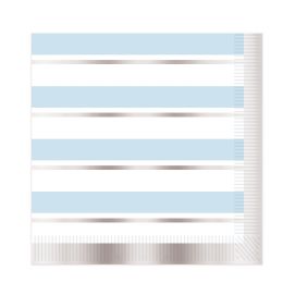 12 Pieces Striped Luncheon Napkins Lt Blue, White, Silver; (2-Ply); Not Microwave Safe - Party Accessory Sets