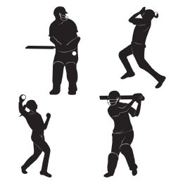 12 Wholesale Cricket Player Silhouettes Prtd 2 Sides