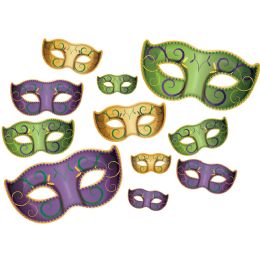 12 Pieces Mardi Gras Mask Cutouts - Hanging Decorations & Cut Out