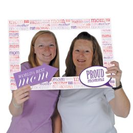 12 Bulk Mother's Day Photo Fun Frame Prtd 2 Sides W/different Designs; 2 Hand Held Props Included