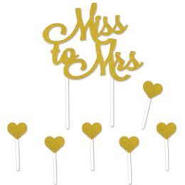 12 Wholesale Miss To Mrs Cake Topper 6-1.25  X 3.25  Heart Picks Included