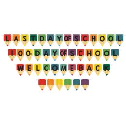 12 Wholesale School Days Streamer Set 17-3.5 X 5.5 Cards W/12' Ribbon; Makes 3 Streamers; Prtd 2 Sides; Assembly Required
