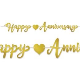 12 Wholesale Foil Happy Anniversary Streamer Gold; Foil 2 Sides; Assembly Required