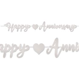 12 Wholesale Foil Happy Anniversary Streamer Silver; Foil 2 Sides; Assembly Required