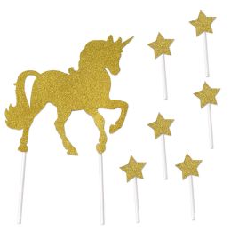 12 Pieces Unicorn Cake Topper 6-1.5  X 3.5  Star Picks Included - Party Accessory Sets