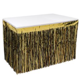 6 Pieces Pkgd 2-Ply Metallic Table Skirting Black & Gold - Party Accessory Sets