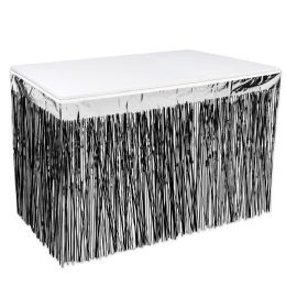 6 Pieces Pkgd 2-Ply Metallic Table Skirting Black & Silver - Party Accessory Sets