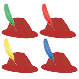 24 Pieces Red Velour Alpine - Party Hats & Tiara