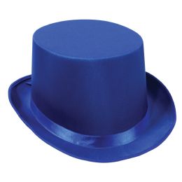 6 Wholesale Satin Sleek Top Hat Blue; One Size Fits Most