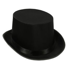 6 Wholesale Satin Sleek Top Hat Black; One Size Fits Most