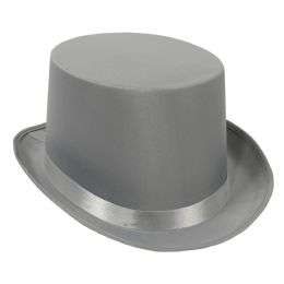 6 Wholesale Satin Sleek Top Hat Gray; One Size Fits Most